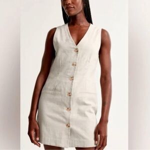 Abercrombie & Fitch Cream Button-Front Mini Dress